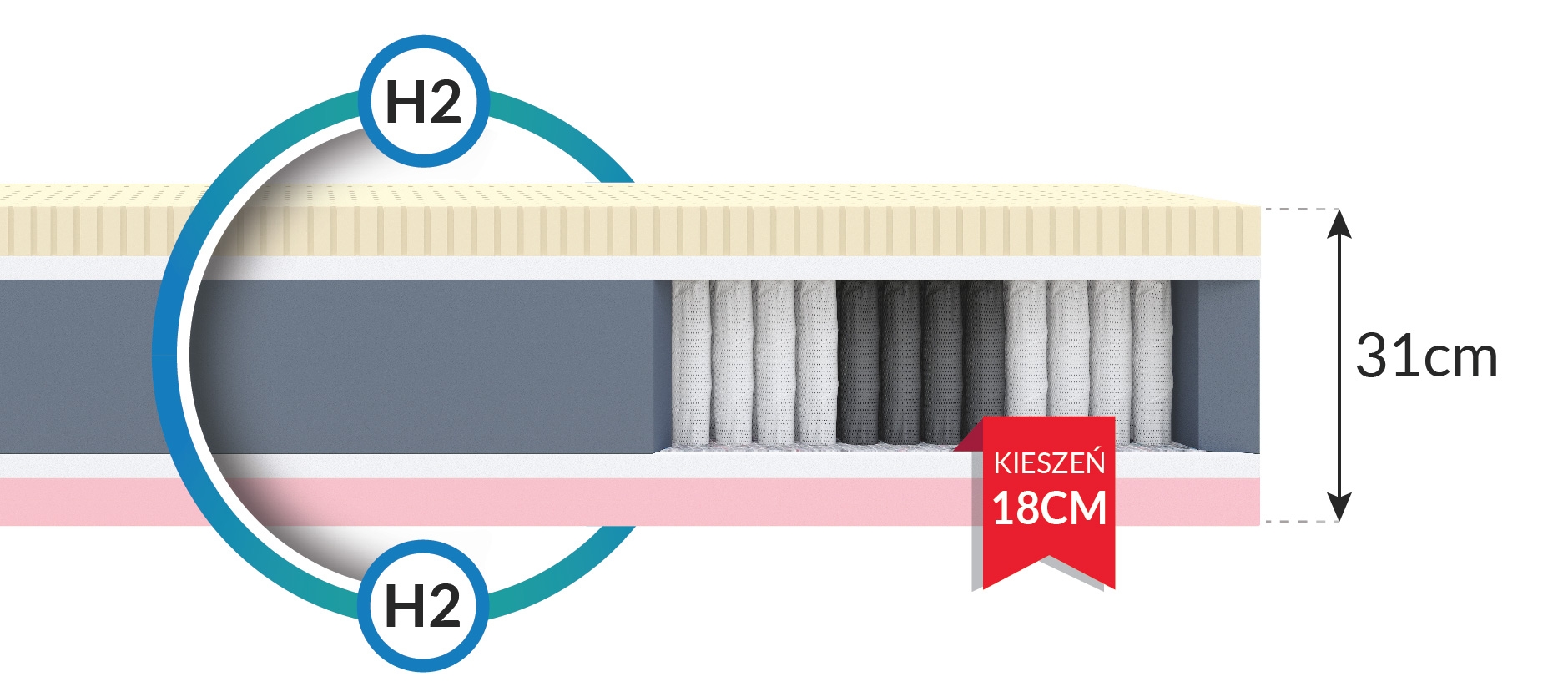 przekrój materaca Comfort 31 cm