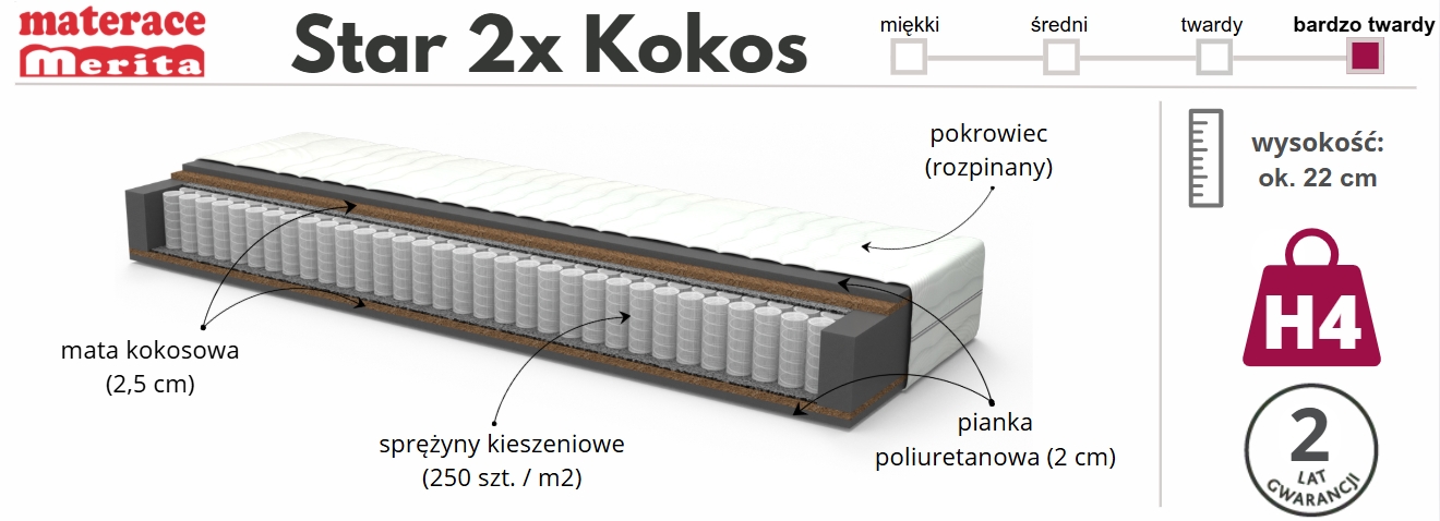 materac Star 2xK H4 podwójny kokos